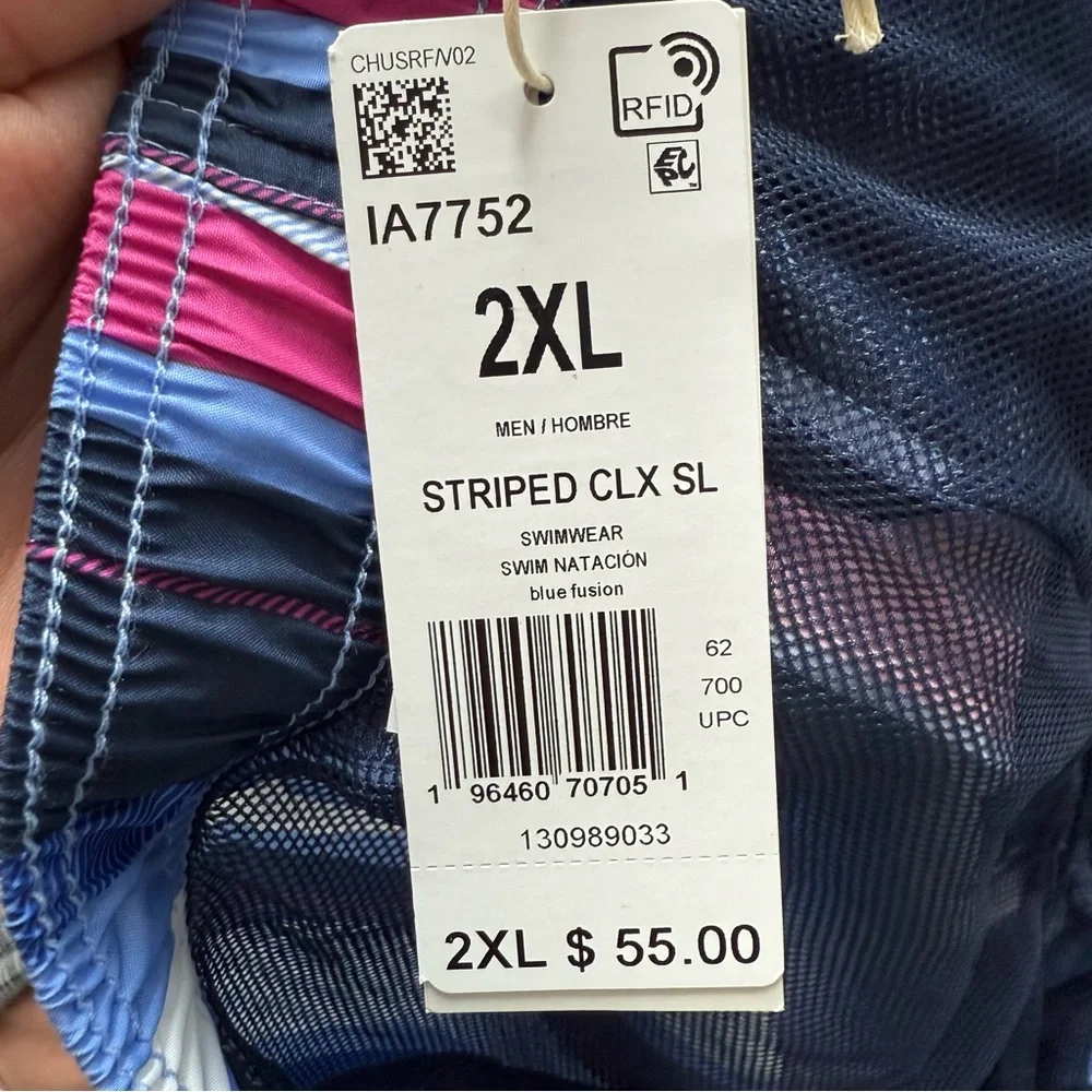 NWT Adidas Men’s Swim Trunks Shorts Blue Pink Stripe Mesh Lined Size 2XL - Picture 13 of 13